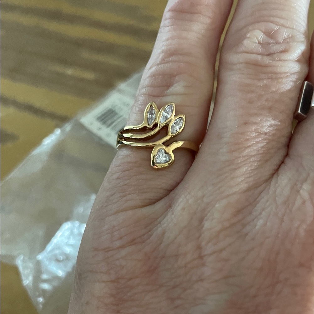 Butler Gold plated Leaf Diamond Ring - nwt